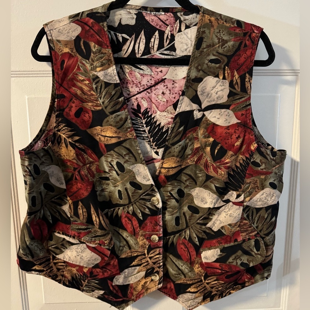 90’s Floral Fall Leaves Button Up Vest Grannycore Teachercore Preppy VTG Friends